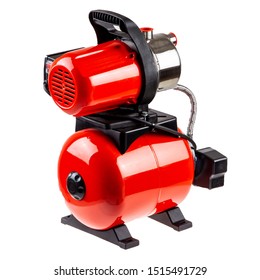 Red Portable Water Pump On White Background