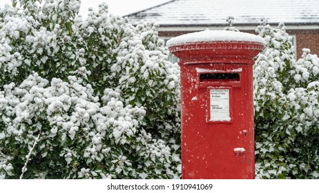 Red Post Box In The Snow At Christmas