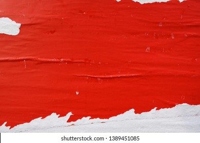 Red Poster Weathered Worn With Ripped Paper Traces, Use As Artistic Urban Street Style Placard Banner Background