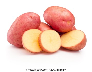 Red potatoes cut in slices isolated on a white background - Powered by Shutterstock