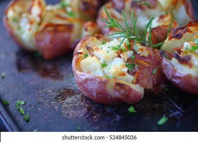 Red Potatoes Smashed And Baked With Rosemary