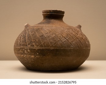 Red Pottery Ewer with Small Mouth, Double Handles. Ancient China Cultural Relics. - Shutterstock ID 2152826795