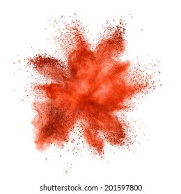 Red Powder Explosion Isolated On White Background