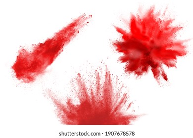 Red powder explosion on white background. Colored cloud. Colorful dust explode. Paint Holi. - Shutterstock ID 1907678578
