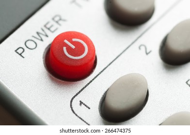 Red Power Button On The Remote Control Close Up