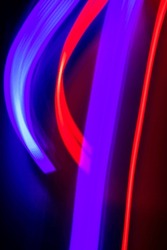 Red And Purple Light Painting Photography In Curved Arches, Long Exposure Of LED Lights