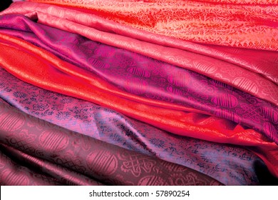 Red And Purple Silk Fabric From India.