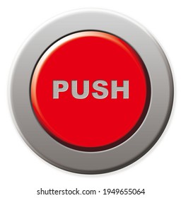 Red Push Button. Circular Press Button .　Illustration 3D.