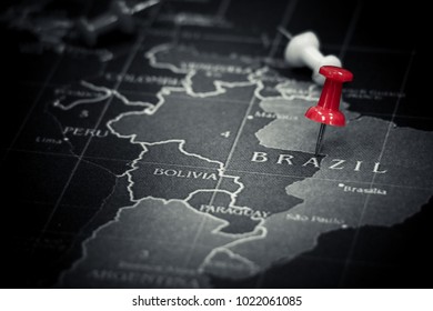 Blue Push Pin On Brazil Map Foto Stok 1022061079 | Shutterstock