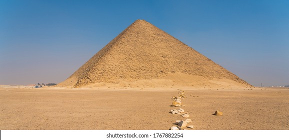 Red Pyramid, Largest Pyramid Of Old Egyptian Kingdom At Dahshur Necropolis, Lower Egypt, Africa. Panorami Banner Portion