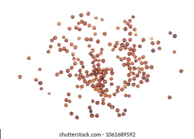 red quinoa seeds isolated on white background. Top view