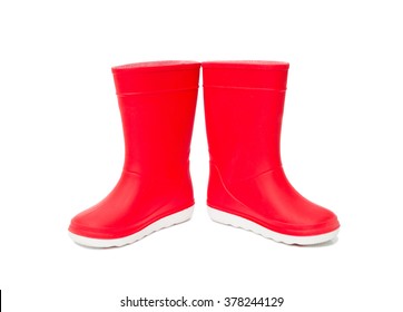 Red  Rainboots Isolated On White Background. Rubber Boots For Kids.