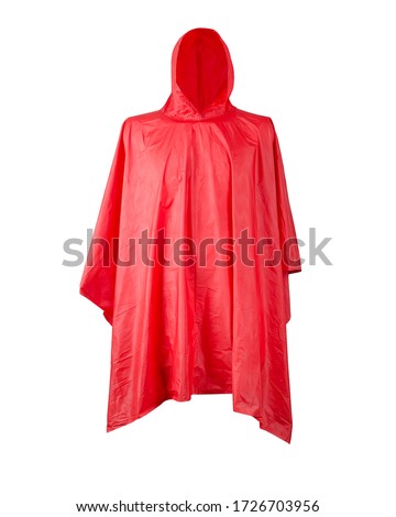 Red raincoat with hood on white background