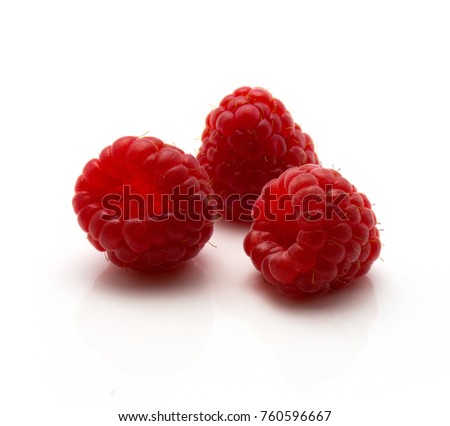 Red raspberries isolated on white background three fresh
