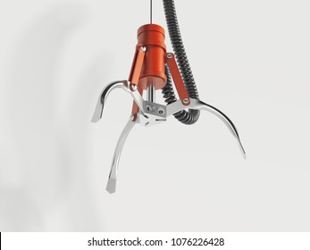 Red realistic open claw machine on white background, 3d rendering