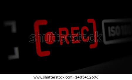 Red REC (Record) Label of Camera Interface on Monitor Screen
