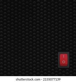 Red Rectangle Rocker Power Switch On Position Multiple Embossed Black Dots Texture Frame Pattern Natural Blank Empty Copy Space Background Mains Supply Button Vertical Textured Macro Closeup Flat Lay