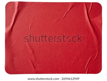 Red rectangular paper sticker with curved corner