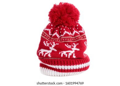 Red reindeer winter bobble ski hat