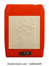 Red Retro 8 Track Music Cassette Isolated On White Background.