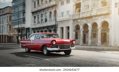 Red retro car on the street of Havana, Cuba, shot with panning - Powered by Shutterstock - Get 15% off with code: PIKWIZARD15