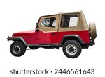 Red retro Jeep isolated on white background with clipping path. 