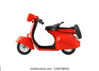 red retro motorcycle toy isolated on white background