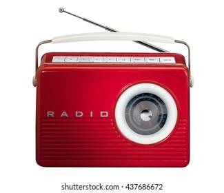 Red retro radio isolated on white background 