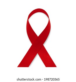 Red Ribbon Aids Awareness On White Background.