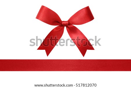 Red ribbon with bow isolated on white background.