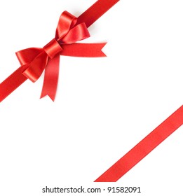 Red Ribbon Bow On White Background