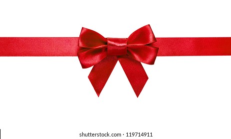 red ribbon with bow with tails isolated on white background - Shutterstock ID 119714911