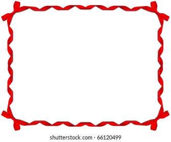 Red Ribbon Frame With Bow On White Background