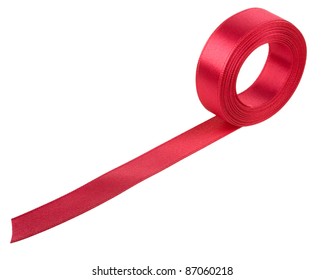 Red Ribbon Roll On White Background