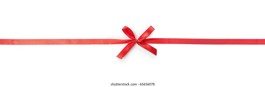  Red Ribbon Tie With Very Long Ribbon Extending On Both Sides. Isolated On White.