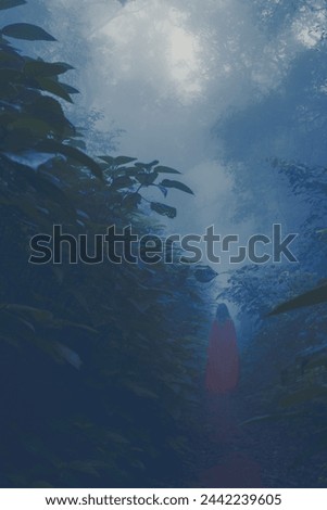 Red riding hood  in the forest. Gothic theme