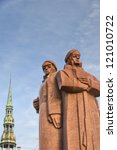 The red riflemen of Riga monument that commemorates Lenin