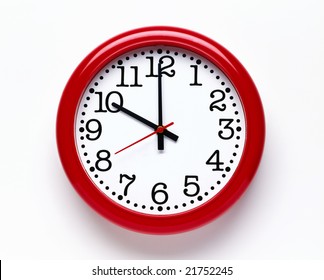 Red Rimmed Modern Wall Clock On White