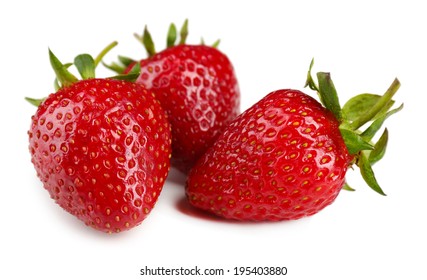 Red ripe strawberries, isolated on white - Shutterstock ID 195403880