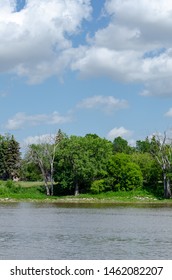 Red River And River Bank In Winnipeg, Manitoba