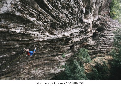 Red River Gorge/USA-07/22/2019 Photo Of Mountaineer Do Rock Climbing 