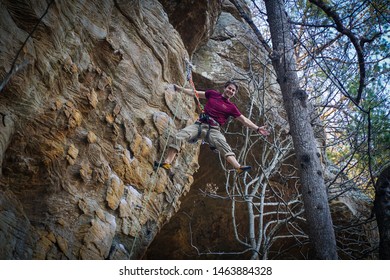 Red River Gorge/USA-07/22/2019 Photo Of Mountaineer Do Rock Climbing 