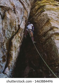 Red River Gorge/USA-07/22/2019 Photo Of Mountaineer Do Rock Climbing 