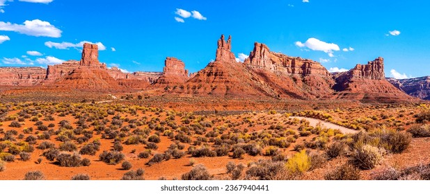Red rock canyon in the desert. Panorama of red rock canyon desert. Canyon desert panorama. Desert in canyon