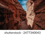 Red rock canyon, narrow passage between rocks