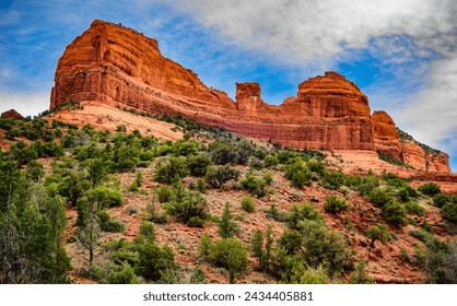 Red rock formations of Damfino Canyon in Sedona Arizona on a cloudy day - Powered by Shutterstock