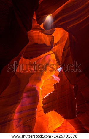 Red rock formations and design in Lower Antelope Canyon in Page, Arizona, United States.