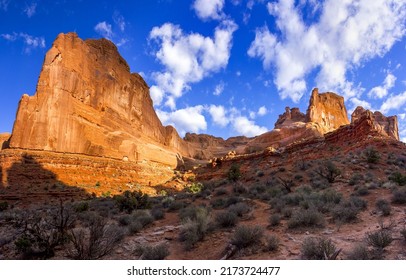 Red rocks in the canyon desert. Canyon desert scene. Rocks in canyon desert. Canyon desert rocks landscape