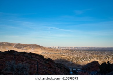 RED ROCKS, COLORADO, USA - FEBRUARY 26, 2017: The View From Red Rocks Amphitheater On Denver City