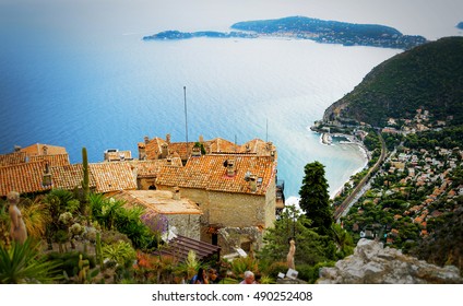 Red Roof Over Blue Ocean: Eze, France